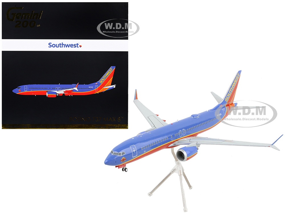 Image of Boeing 737 MAX 8 Commercial Aircraft "Southwest Airlines" Blue and Red "Gemini 200" Series 1/200 Diecast Model Airplane by GeminiJets