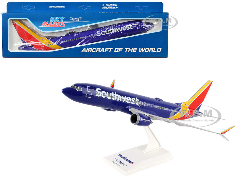 Image of Boeing 737 MAX 8 Commercial Aircraft "Southwest Airlines" (N8706W) Blue with Yellow and Red Tail (Snap-Fit) 1/130 Plastic Model by Skymarks