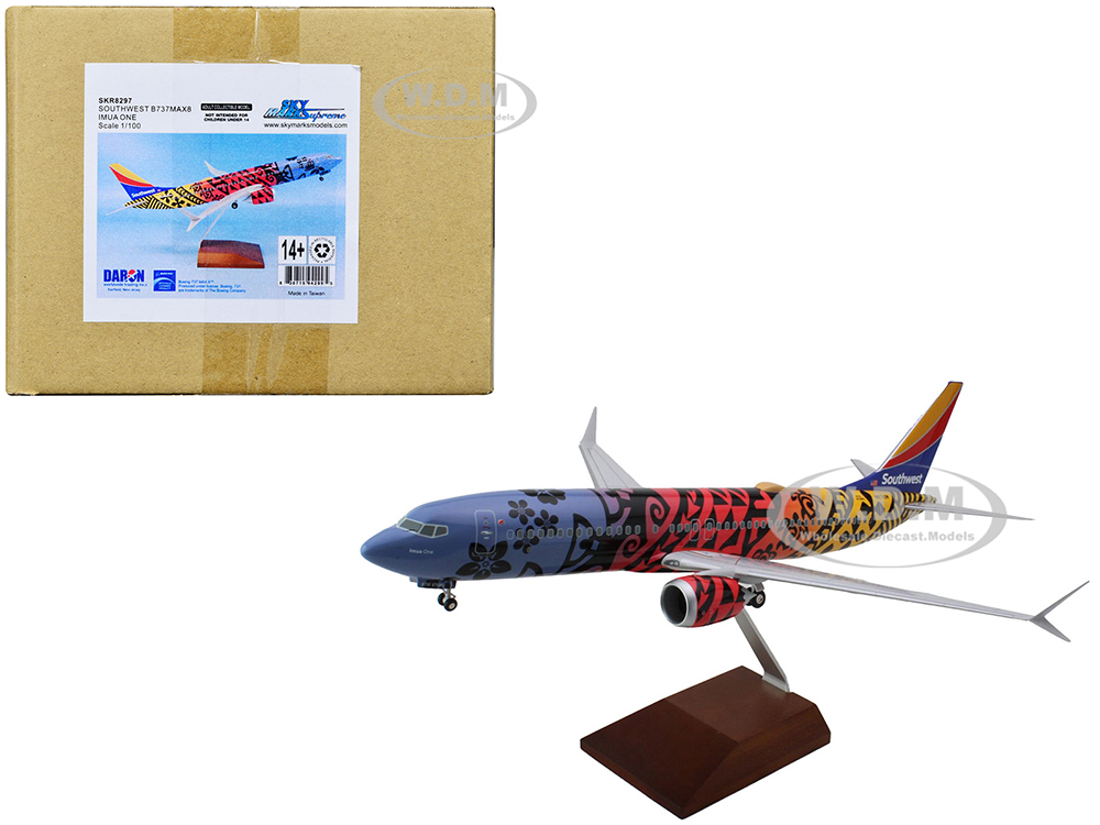 Image of Boeing 737 MAX 8 Commercial Aircraft with Landing Gear "Southwest Airlines - Imua One" (N8710M) Hawaiian Livery (Snap-Fit) 1/100 Plastic Model by Sky