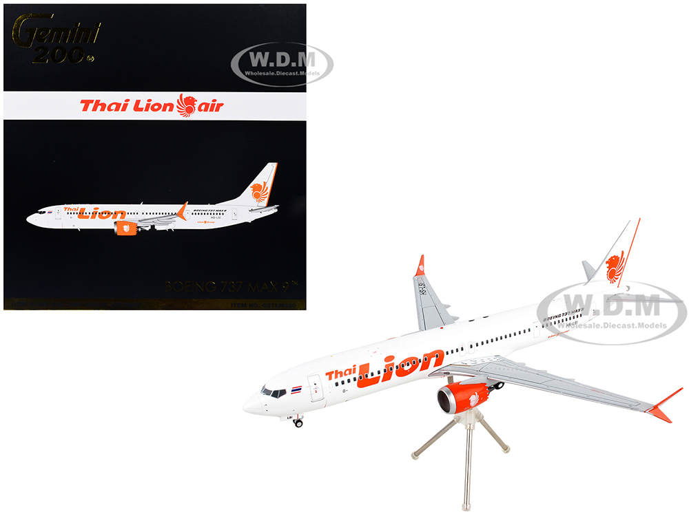 Image of Boeing 737 MAX 9 Commercial Aircraft "Thai Lion Air" White with Orange Tail Graphics "Gemini 200" Series 1/200 Diecast Model Airplane by GeminiJets