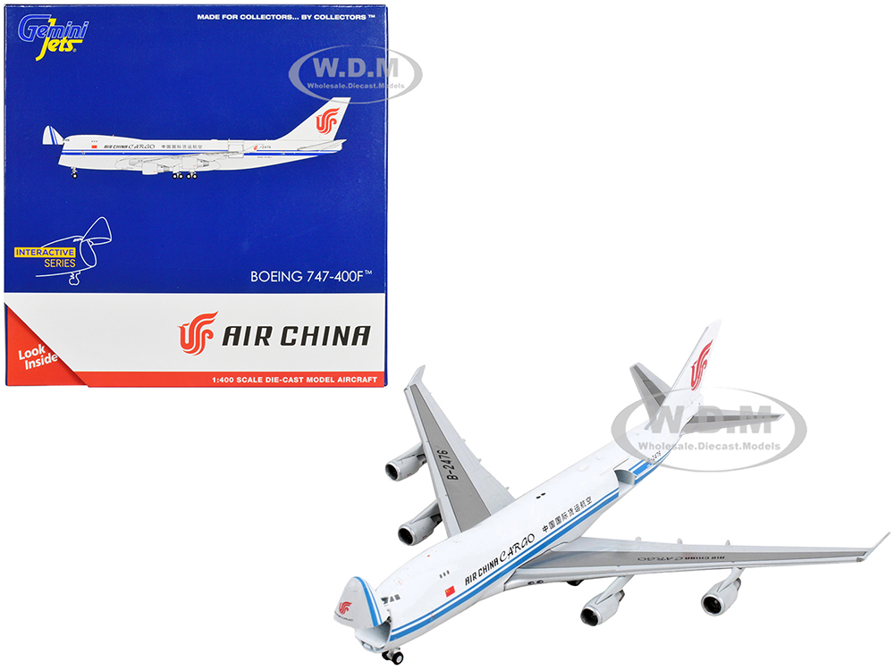 Image of Boeing 747-400F Commercial Aircraft "Air China Cargo" White with Blue Stripes "Interactive Series" 1/400 Diecast Model Airplane by GeminiJets