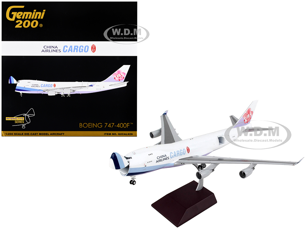 Image of Boeing 747-400F Commercial Aircraft "China Airlines Cargo" White with Purple Tail "Gemini 200 - Interactive" Series 1/200 Diecast Model Airplane by G