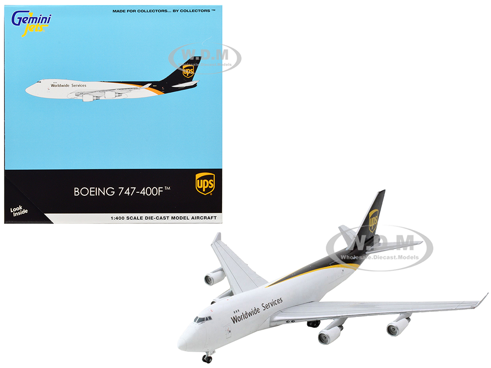 Image of Boeing 747-400F Commercial Aircraft "UPS Worldwide Services" White with Brown Tail 1/400 Diecast Model Airplane by GeminiJets