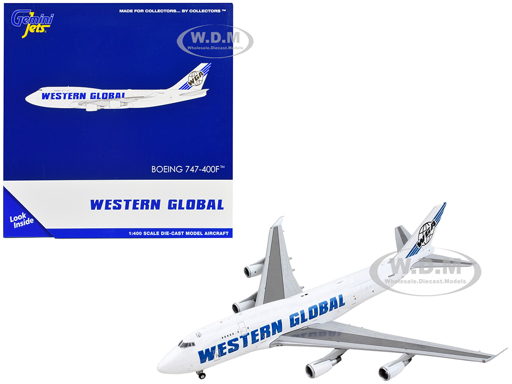 Image of Boeing 747-400F Commercial Aircraft "Western Global" White with Blue Tail Stripes 1/400 Diecast Model Airplane by GeminiJets