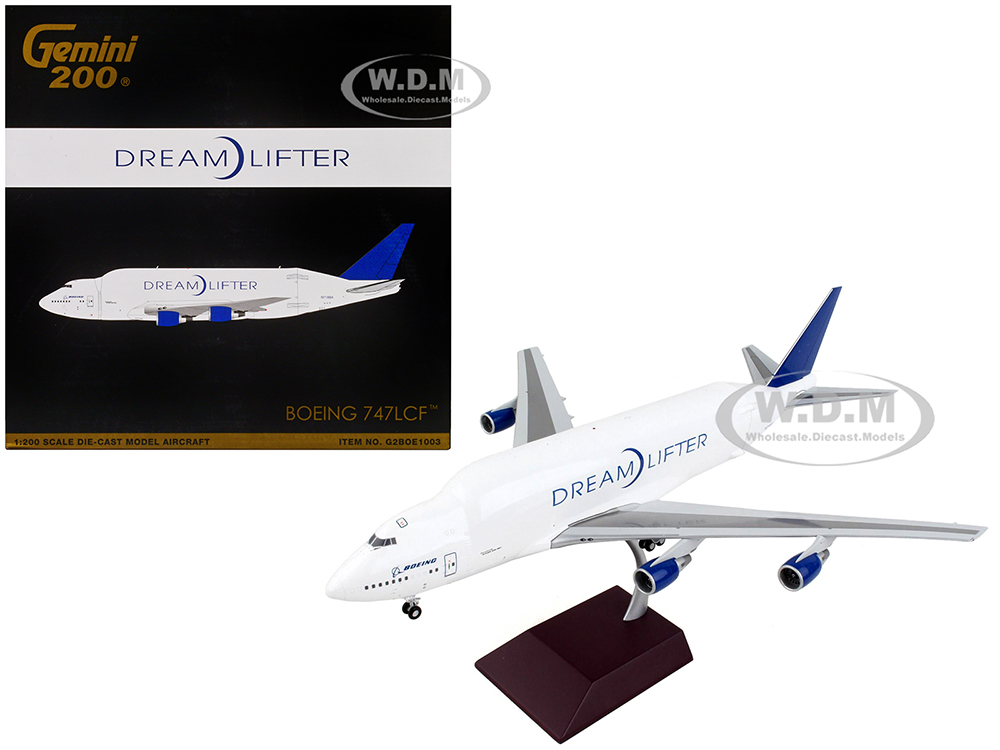 Image of Boeing 747LCF Commercial Aircraft "Dreamlifter" White with Blue Tail "Gemini 200" Series 1/200 Diecast Model Airplane by GeminiJets