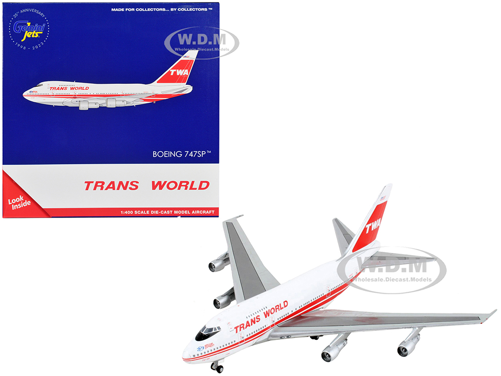 Image of Boeing 747SP Commercial Aircraft "Trans World Airlines - Boston Express" White with Red Stripes 1/400 Diecast Model Airplane by GeminiJets