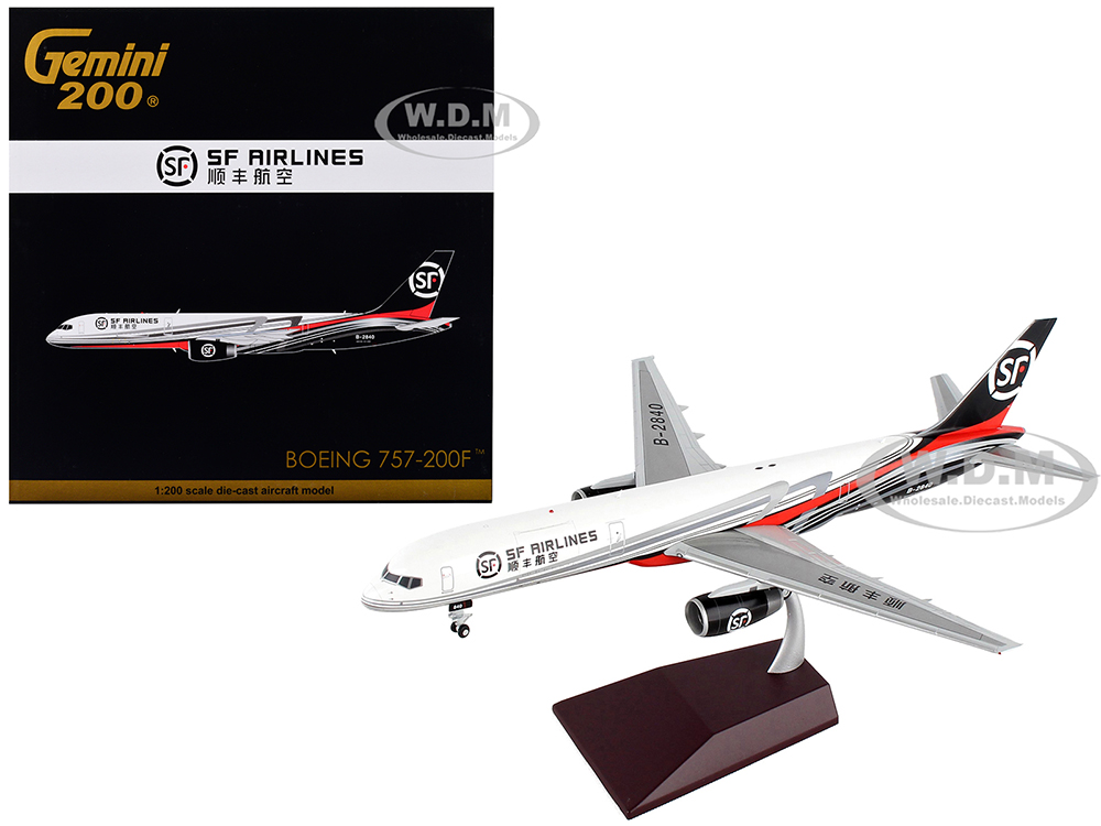 Image of Boeing 757-200F Commercial Aircraft "SF Airlines" White and Black with Red Stripes "Gemini 200" Series 1/200 Diecast Model Airplane by GeminiJets