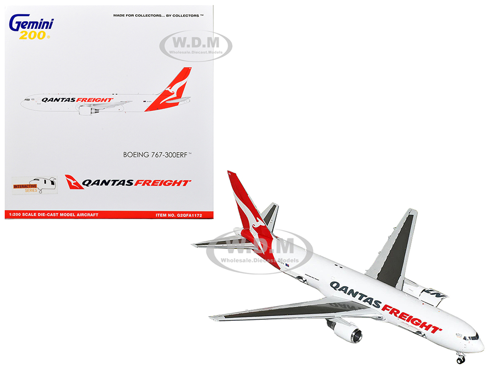 Image of Boeing 767-300ERF Commercial Aircraft "Qantas Freight" White with Red Tail "Gemini 200 - Interactive" Series 1/200 Diecast Model Airplane by GeminiJe