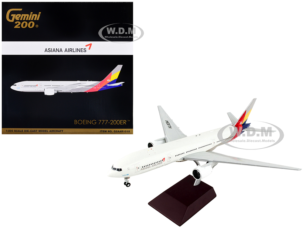 Image of Boeing 777-200ER Commercial Aircraft "Asiana Airlines" White with Striped Tail "Gemini 200" Series 1/200 Diecast Model Airplane by GeminiJets