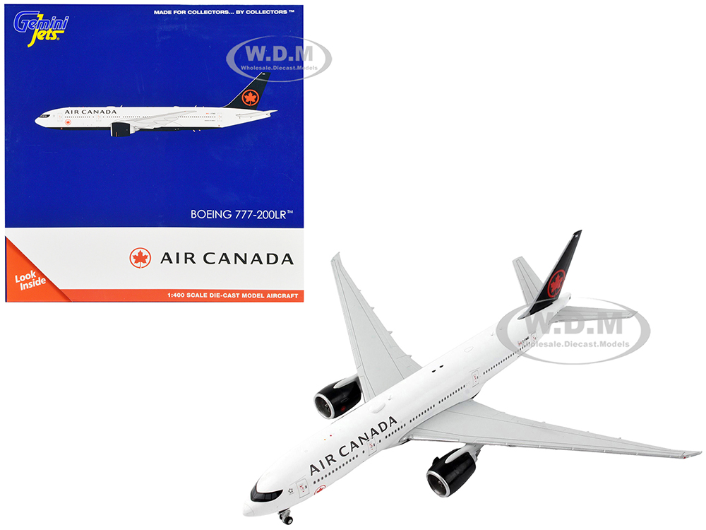 Image of Boeing 777-200LR Commercial Aircraft "Air Canada" White with Black Tail 1/400 Diecast Model Airplane by GeminiJets
