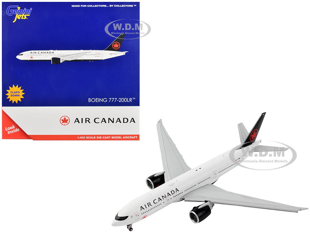 Image of Boeing 777-200LR Commercial Aircraft with Flaps Down "Air Canada" White with Black Tail 1/400 Diecast Model Airplane by GeminiJets