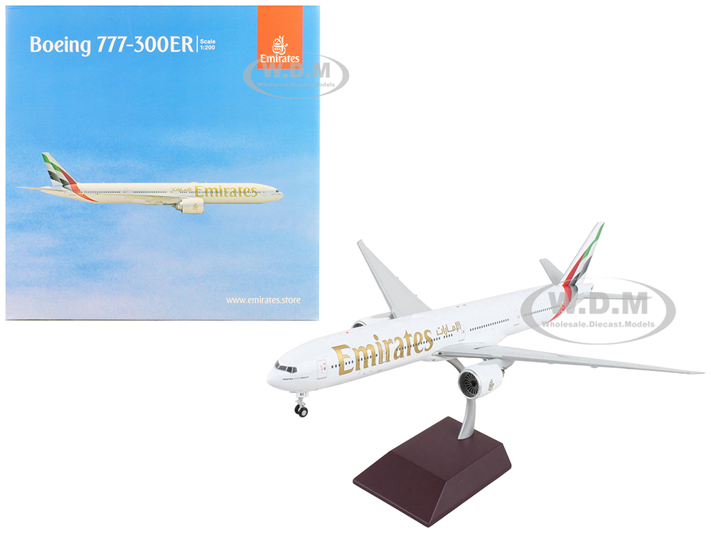 Image of Boeing 777-300ER Commercial Aircraft "Emirates Airlines - 2023 Livery" White with Striped Tail "Gemini 200" Series 1/200 Diecast Model Airplane by Ge