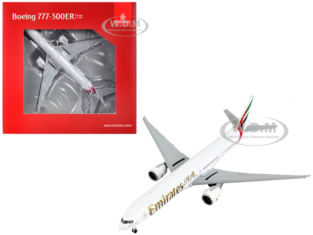 Image of Boeing 777-300ER Commercial Aircraft "Emirates Airlines" White with Striped Tail 1/400 Diecast Model Airplane by GeminiJets