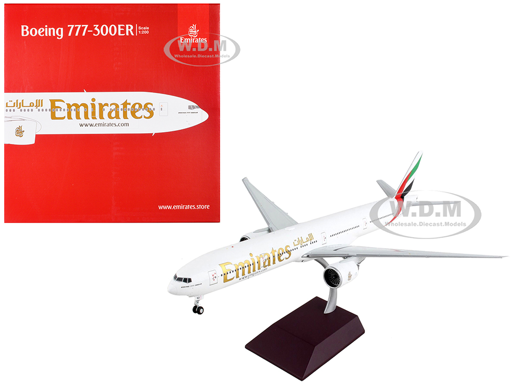 Image of Boeing 777-300ER Commercial Aircraft "Emirates Airlines" White with Striped Tail "Gemini 200" Series 1/200 Diecast Model Airplane by GeminiJets