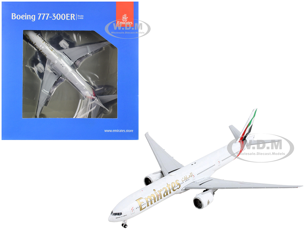 Image of Boeing 777-300ER Commercial Aircraft "Emirates Airlines" White with Tail Stripes 1/400 Diecast Model Airplane by GeminiJets