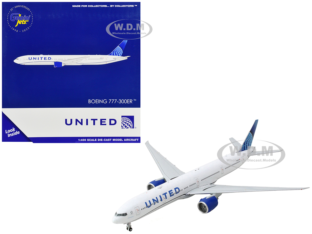 Image of Boeing 777-300ER Commercial Aircraft "United Airlines" White with Blue Tail 1/400 Diecast Model Airplane by GeminiJets