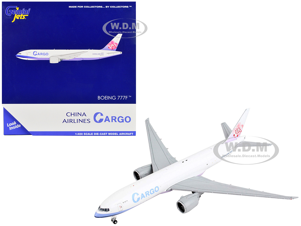 Image of Boeing 777F Commercial Aircraft "China Airlines Cargo" White with Purple Stripes and Tail 1/400 Diecast Model Airplane by GeminiJets