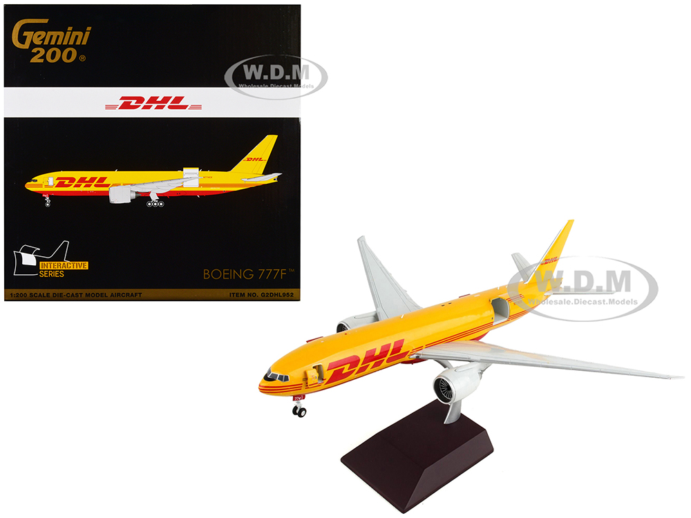 Image of Boeing 777F Commercial Aircraft "DHL" Yellow "Gemini 200 - Interactive" Series 1/200 Diecast Model Airplane by GeminiJets