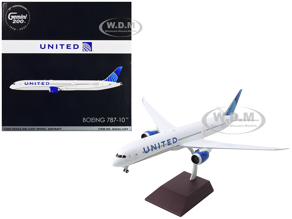 Image of Boeing 787-10 Commercial Aircraft "United Airlines" White with Blue Tail "Gemini 200" Series 1/200 Diecast Model Airplane by GeminiJets