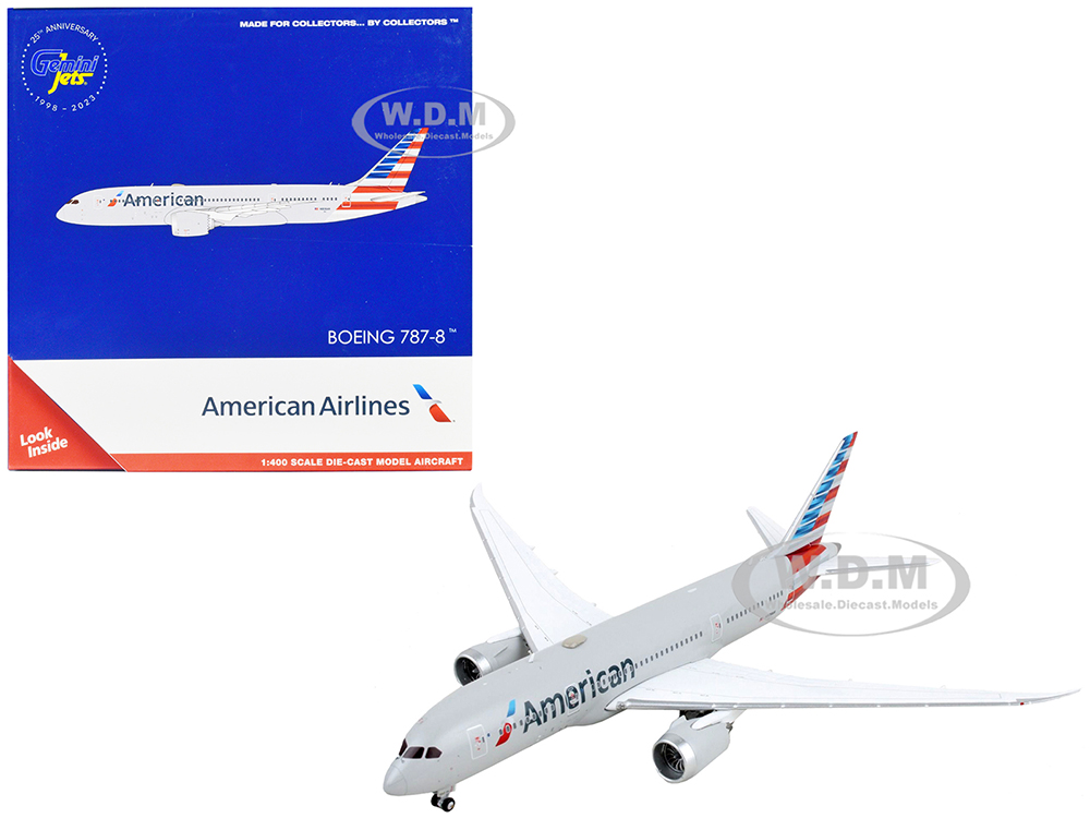 Image of Boeing 787-8 Commercial Aircraft "American Airlines" Gray with Striped Tail 1/400 Diecast Model Airplane by GeminiJets
