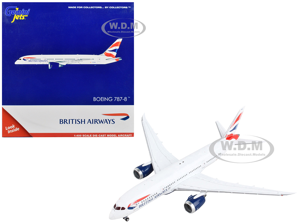 Image of Boeing 787-8 Commercial Aircraft "British Airways" White with Tail Stripes 1/400 Diecast Model Airplane by GeminiJets