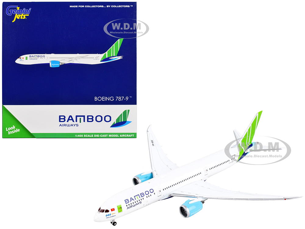 Image of Boeing 787-9 Commercial Aircraft "Bamboo Airways" White with Green Tail 1/400 Diecast Model Airplane by GeminiJets