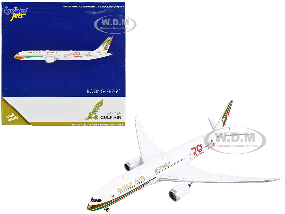 Image of Boeing 787-9 Commercial Aircraft "Gulf Air - 70th Anniversary" White with Graphics 1/400 Diecast Model Airplane by GeminiJets