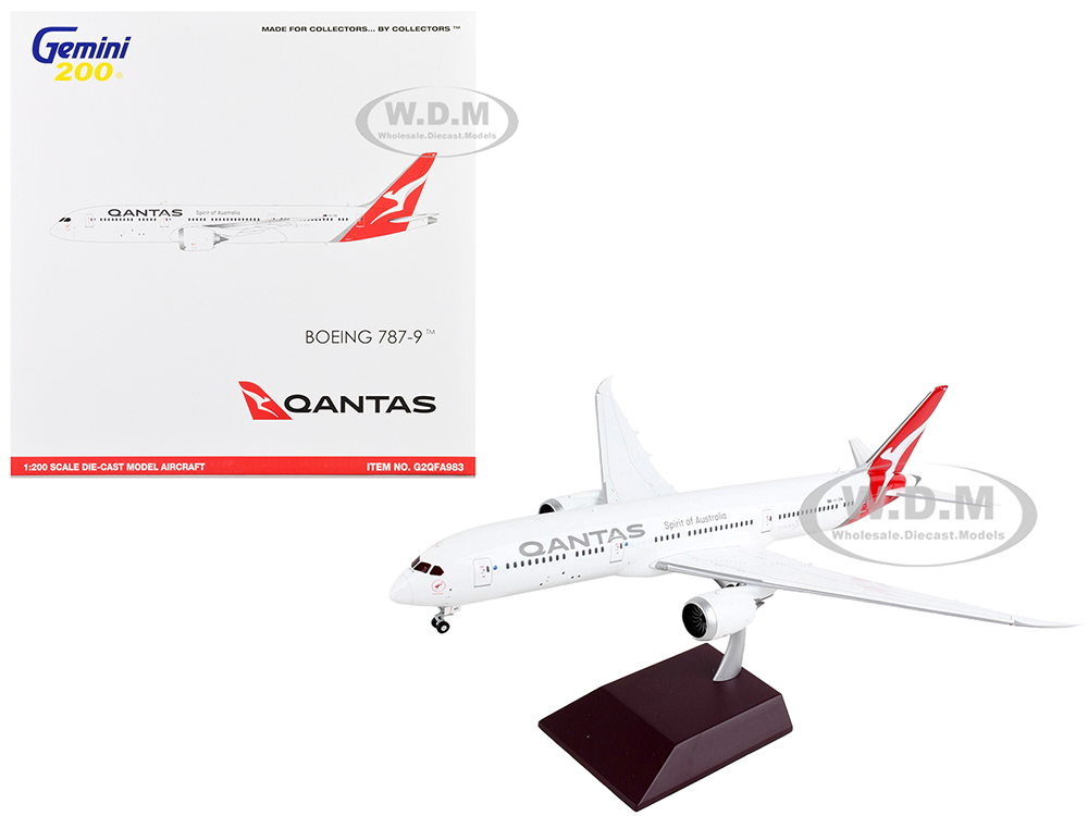 Image of Boeing 787-9 Commercial Aircraft "Qantas Airways - Spirit of Australia" White with Red Tail "Gemini 200" Series 1/200 Diecast Model Airplane by Gemin