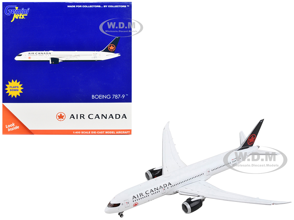Image of Boeing 787-9 Commercial Aircraft with Flaps Down "Air Canada" White with Black Tail 1/400 Diecast Model Airplane by GeminiJets