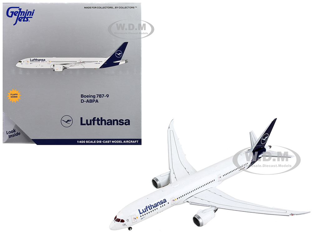 Image of Boeing 787-9 Commercial Aircraft with Flaps Down "Lufthansa" White with Dark Blue Tail 1/400 Diecast Model Airplane by GeminiJets