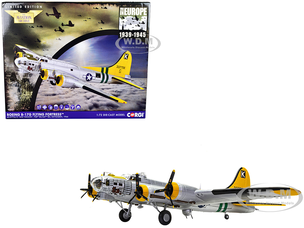 Image of Boeing B-17G Flying Fortress Bomber Aircraft "Milk Wagon" "43-37756/G 708th BS/447th BG Rattlesden" (1944) "The Aviation Archive" Series 1/72 Diecast