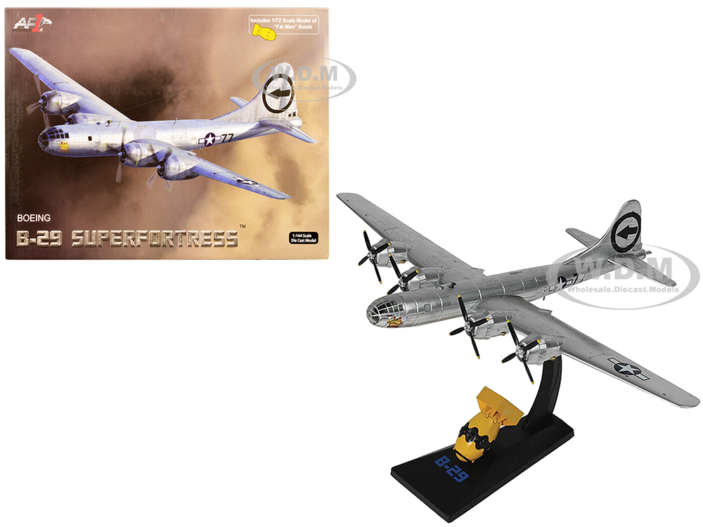 Image of Boeing B-29 Superfortress Bomber Aircraft US Air Force "Bockscar" with 1/72 Scale "Fat Man" Bomb Replica 1/144 Diecast Model by Air Force 1