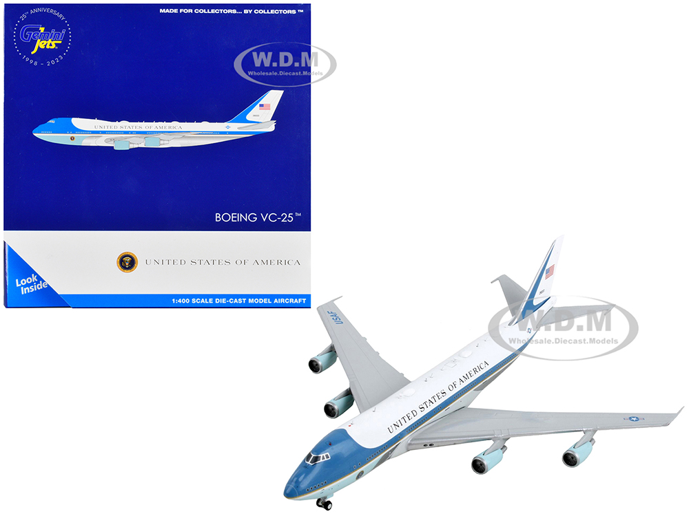 Image of Boeing VC-25 Commercial Aircraft "Air Force One - United States of America" White and Blue 1/400 Diecast Model Airplane by GeminiJets