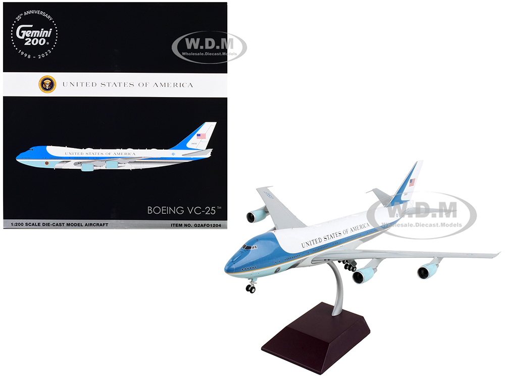 Image of Boeing VC-25 Commercial Aircraft "Air Force One - United States of America" White and Blue "Gemini 200" Series 1/200 Diecast Model Airplane by Gemini