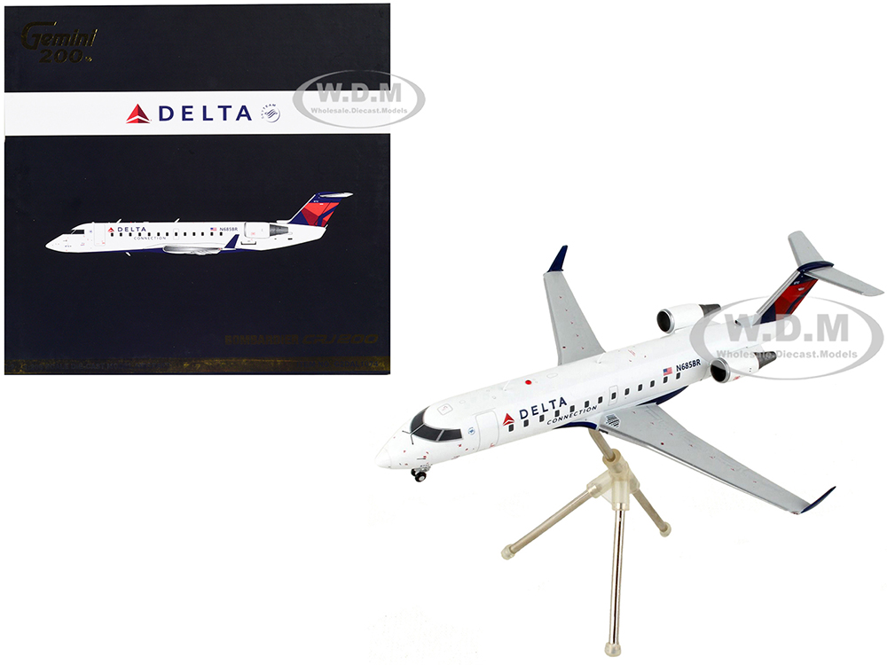 Image of Bombardier CRJ200 Commercial Aircraft "Delta Air Lines - Delta Connection" White with Blue and Red Tail "Gemini 200" Series 1/200 Diecast Model Airpl