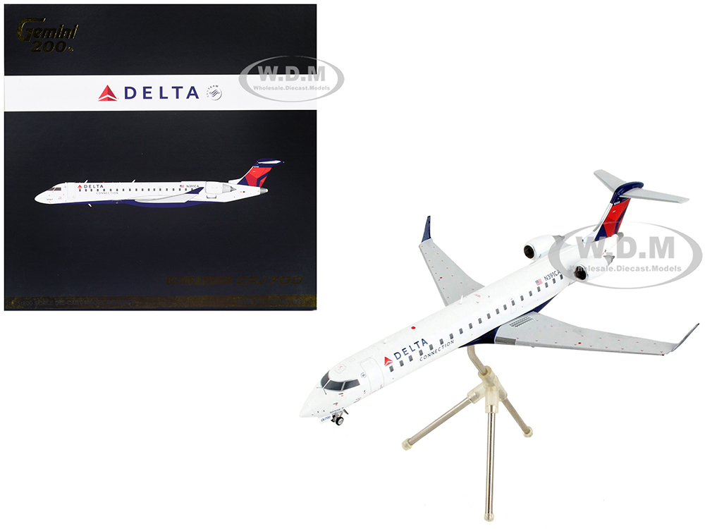 Image of Bombardier CRJ700 Commercial Aircraft "Delta Air Lines - Delta Connection" White with Blue and Red Tail "Gemini 200" Series 1/200 Diecast Model Airpl