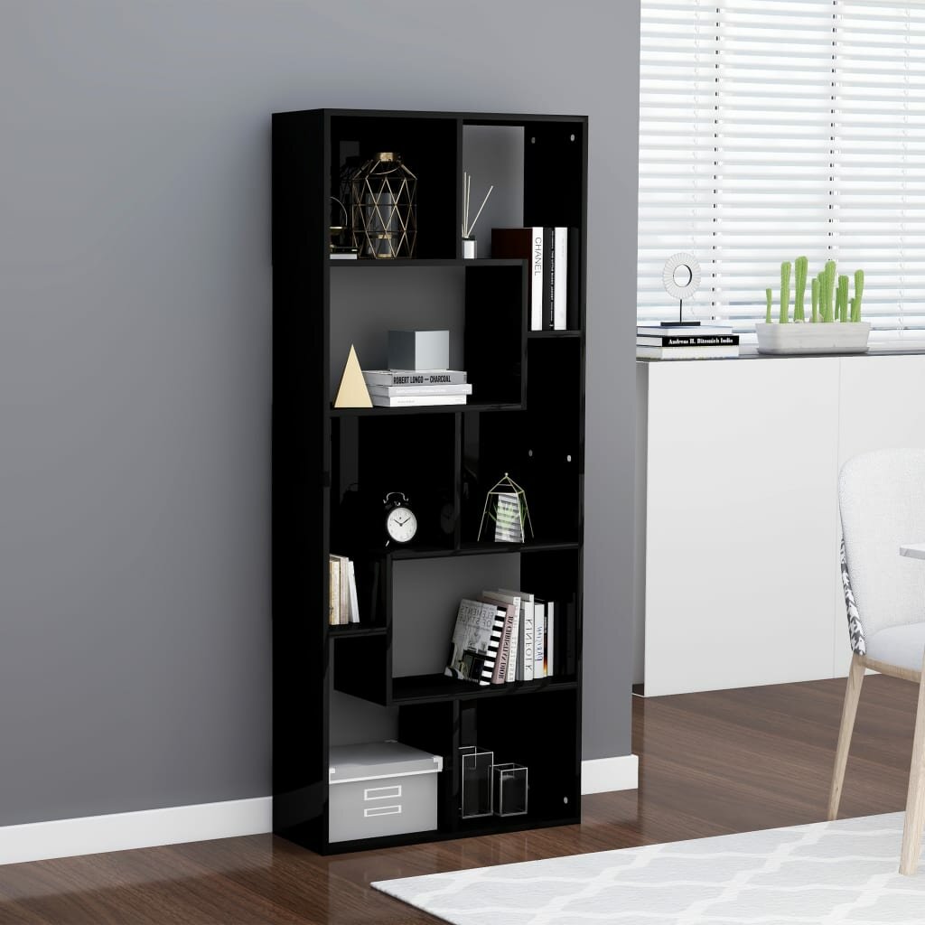 Image of Book Cabinet High Gloss Black 264"x94"x634" Chipboard