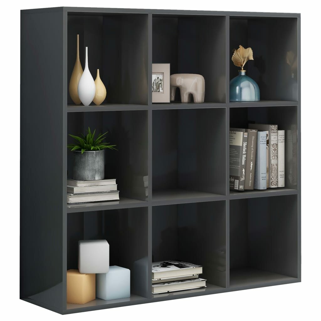 Image of Book Cabinet High Gloss Gray 386"x118"x386" Chipboard