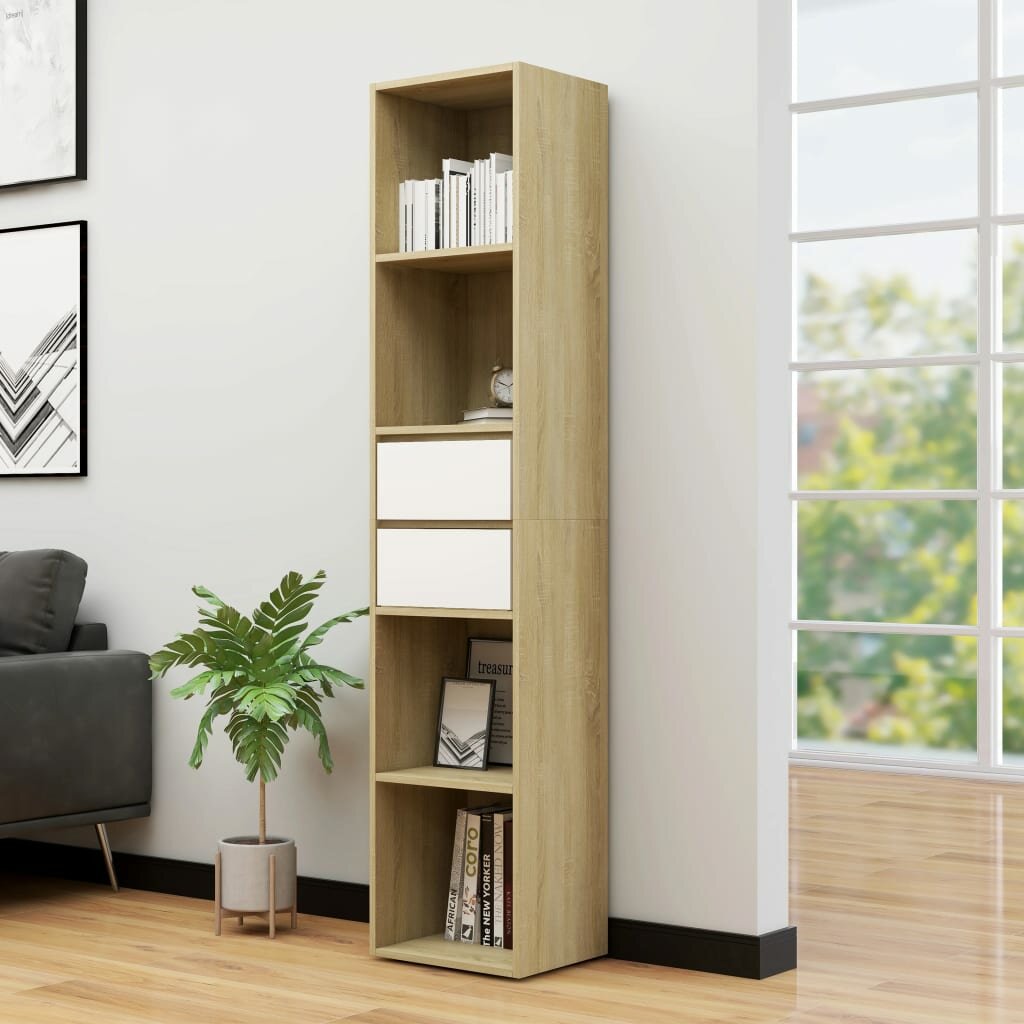 Image of Book Cabinet White and Sonoma Oak 142"x118"x673" Chipboard