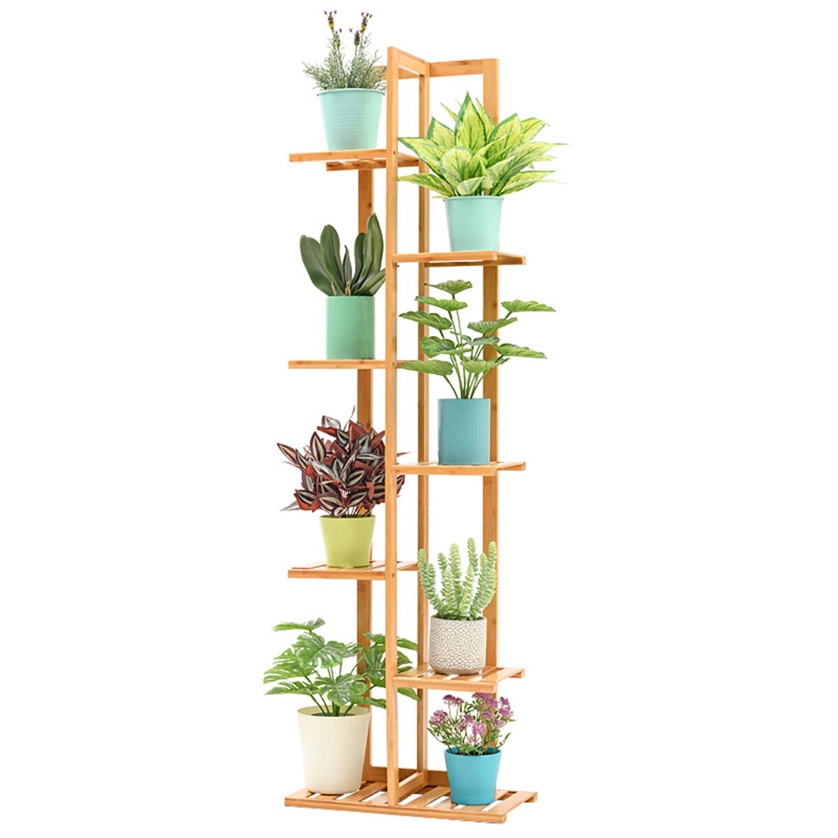 Image of Bookshelf 5/6/7 Tiers Plant Stand Flower Shelf Multi-level Indoor Balcony Green Porch Solid Wood Living Room Floor-mount