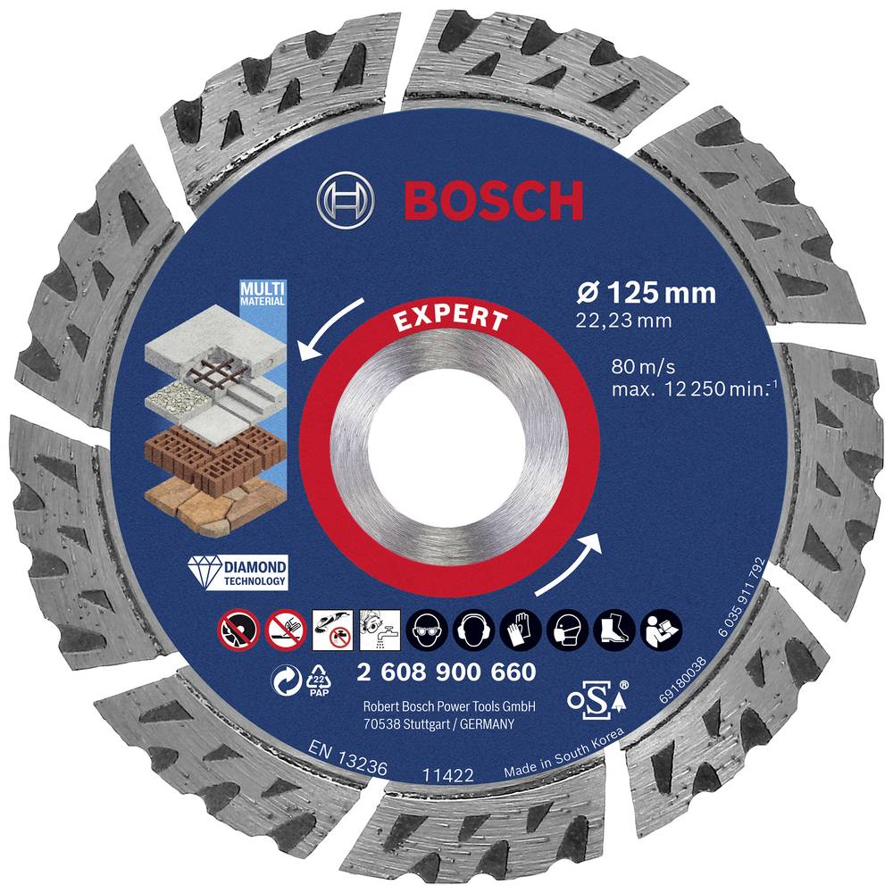 Image of Bosch Accessories 2608900660 EXPERT MultiMaterial Diamond cutting disc Diameter 125 mm Bore diameter 2223 mm Stone