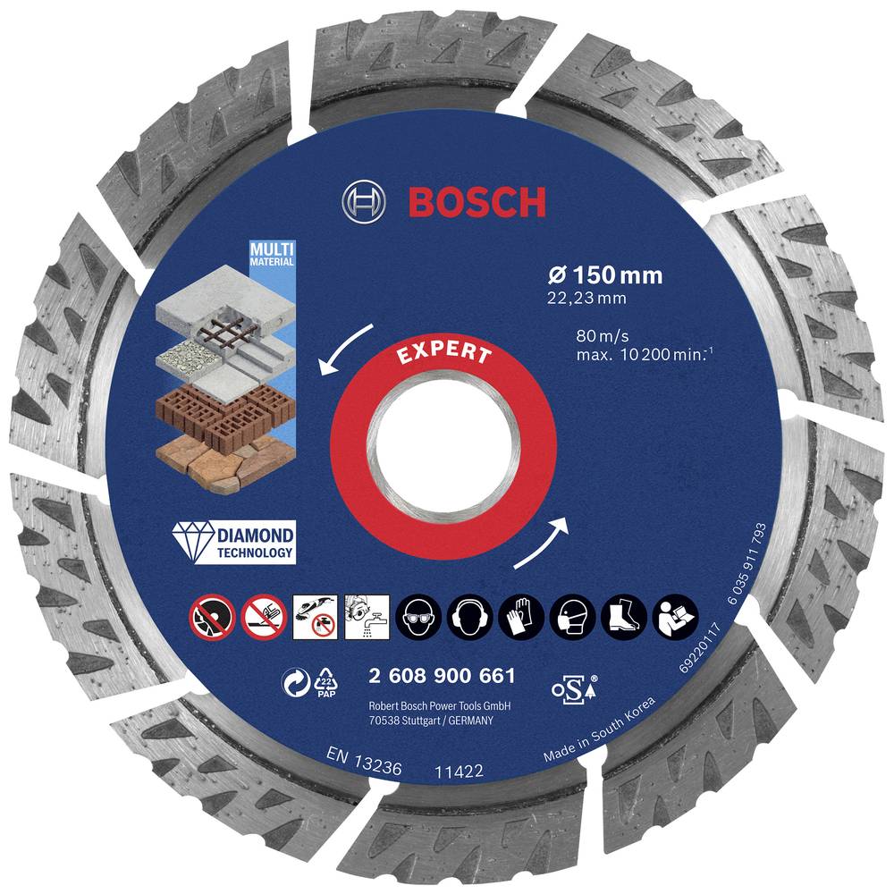 Image of Bosch Accessories 2608900661 EXPERT MultiMaterial Diamond cutting disc Diameter 150 mm Bore diameter 2223 mm Stone