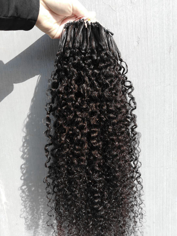 Image of Brazilian Human Virgin Remy Kinky Curly microlink Hair Extensions Natral Black Color microloop 100g one bundle