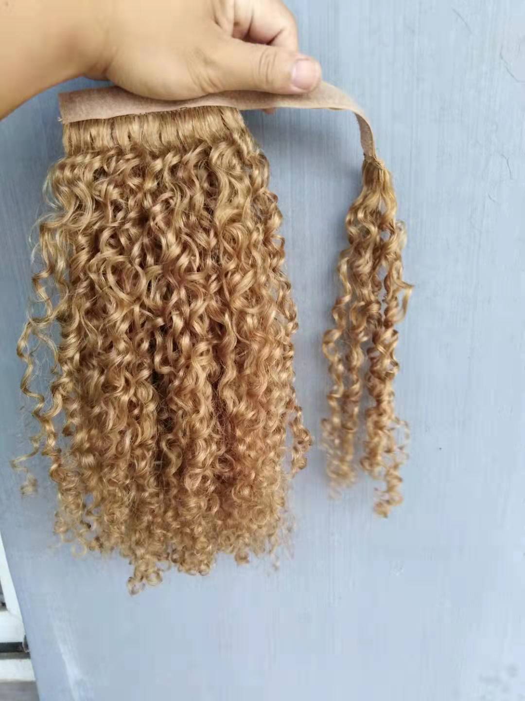 Image of Brazilian Human Virgin Remy curly Ponytail Hair Extensions Dark Blonde 27# Color 100g One Set weaving