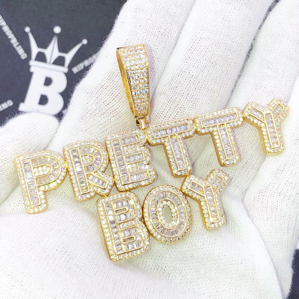 Image of Bubble Baguette Letter Iced Out Name Custom Pendant ID 31833487474730
