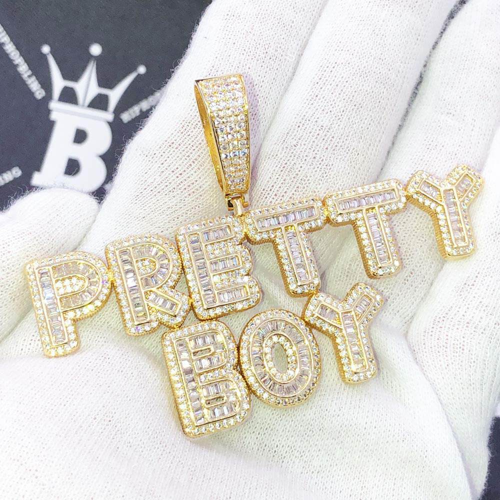 Image of Bubble Baguette Letter Iced Out Name Custom Pendant ID 31833487605802