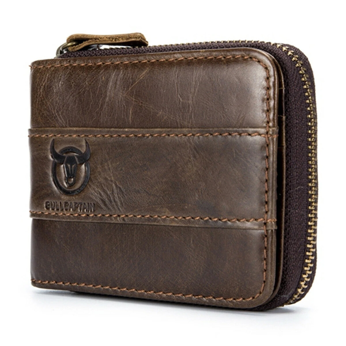 Image of Bullcaptain Genuine Leather Trifold Wallet RFID Antimagnetic Vintage 11 Card Slots Coin Bag Wallet For Men
