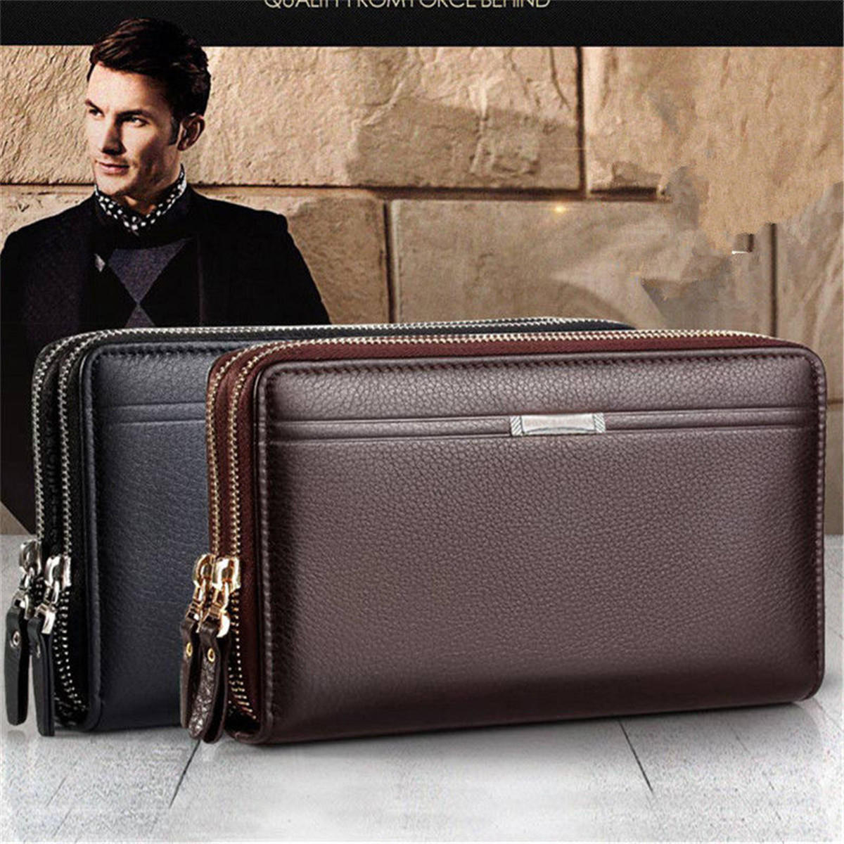 Image of Business Men Leather Clutches Bag Handbag Wallet Purse Mobile Phone Card