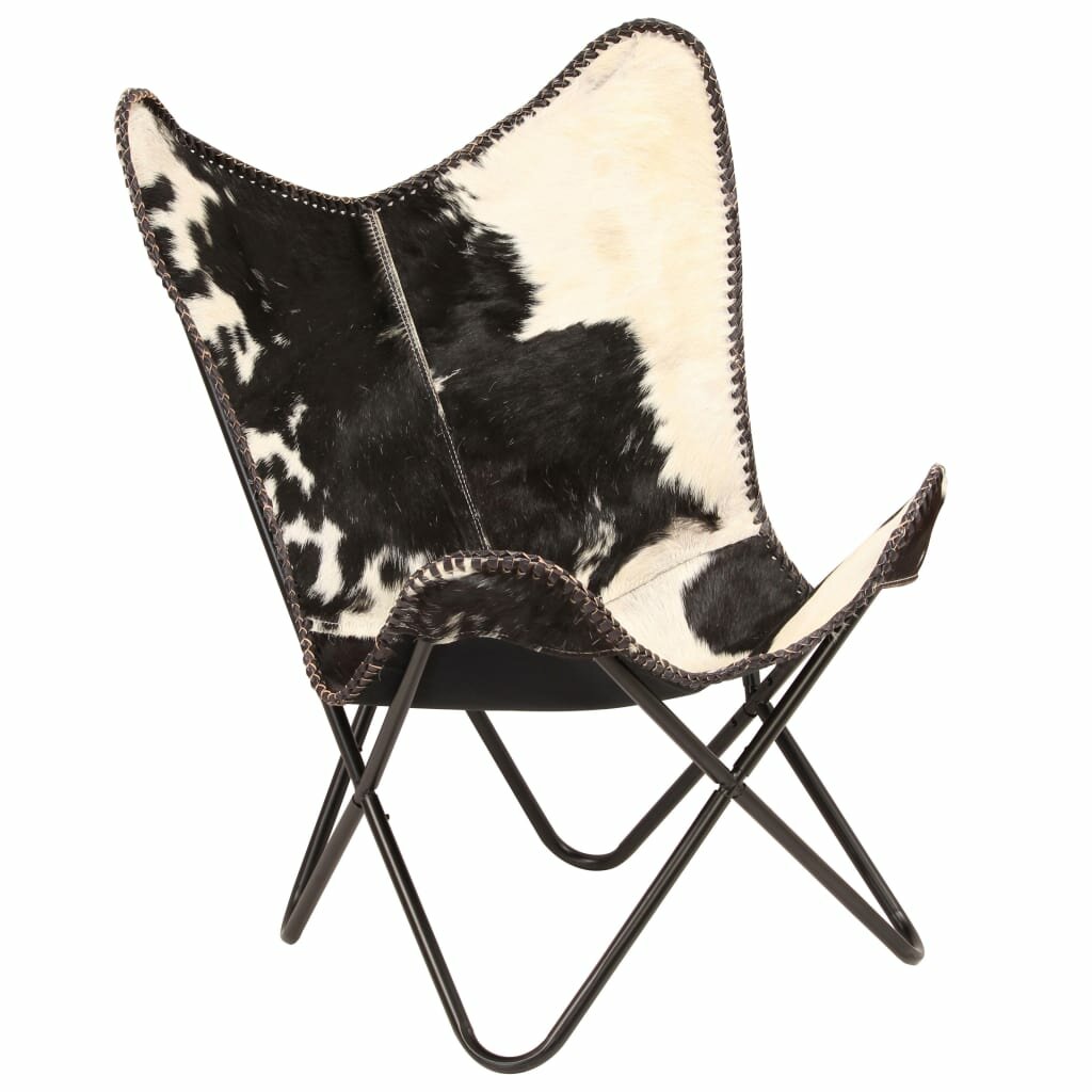 Image of Butterfly Chair Black and White Genuine Goat Leather