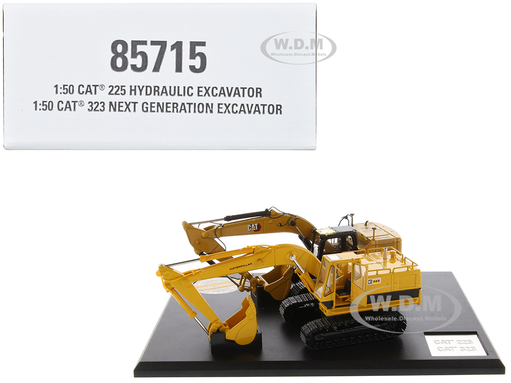 Image of CAT Caterpillar 225 Hydraulic Escavator and CAT Caterpillar 323 Next Generation Hydraulic Escavator Set of 2 pieces "Evolution Series" 1/50 Diecast M